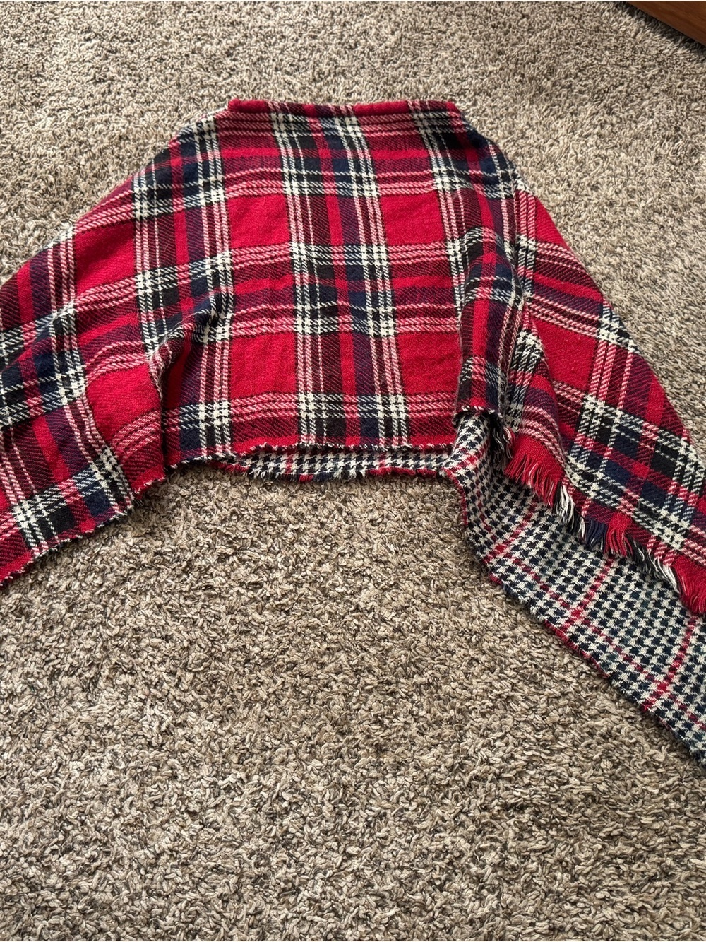 Red Plaid Reversible Wrap Scarf - Classic Tartan Style